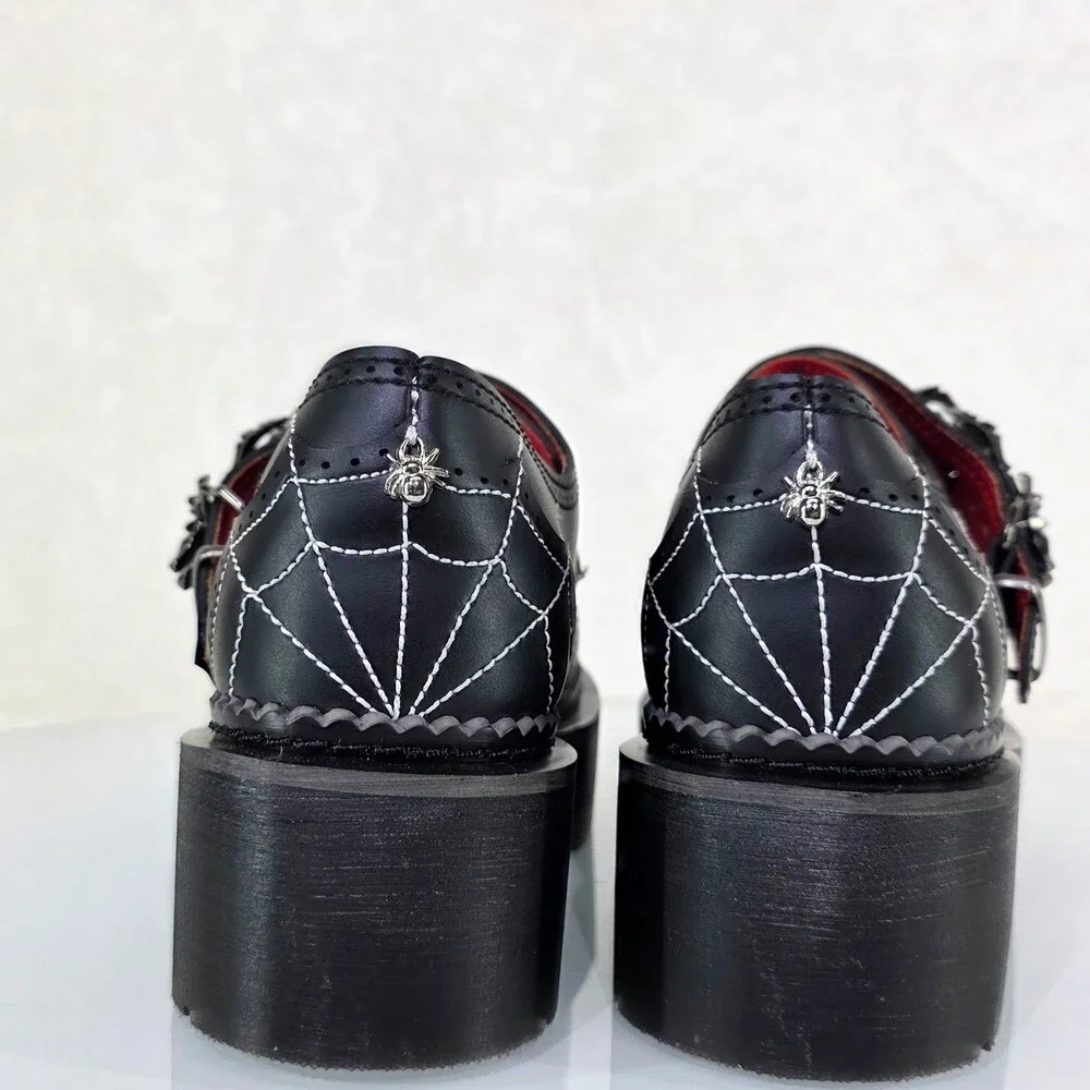 NIB Rebel Goth Punk Oxford Shoes Spider Charms Web Stitching Cryptic Hand Buckle - Picture 7 of 14